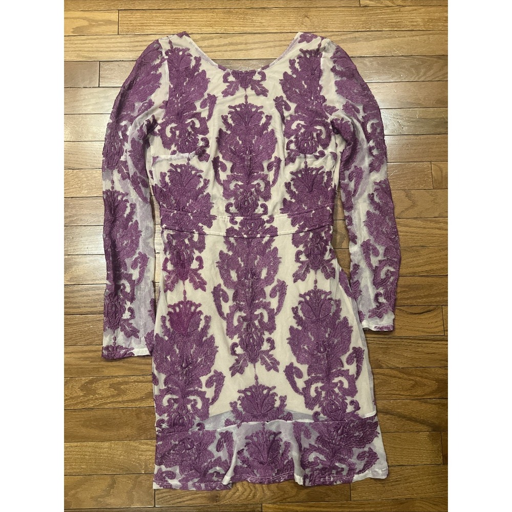 For Love & Lemons Amalie Mini Dress M US 6/8 Purple Floral Lace Cutout
